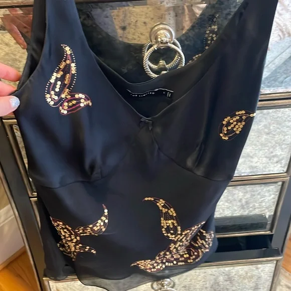 Black silk and sequin cami - Picture 2 of 5